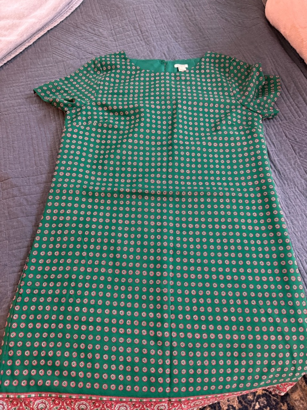 J. Crew Factory Emerald Green Printed Short Sleeve Shift Dress